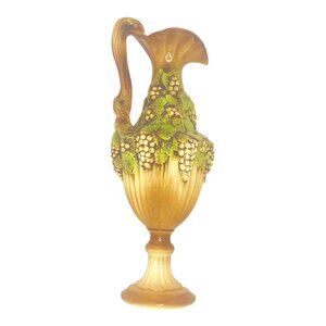 VTG Arnel’s Pitcher Grapes Leaves Vase USA Gold/Green Brown 1960s Ceramic 14"